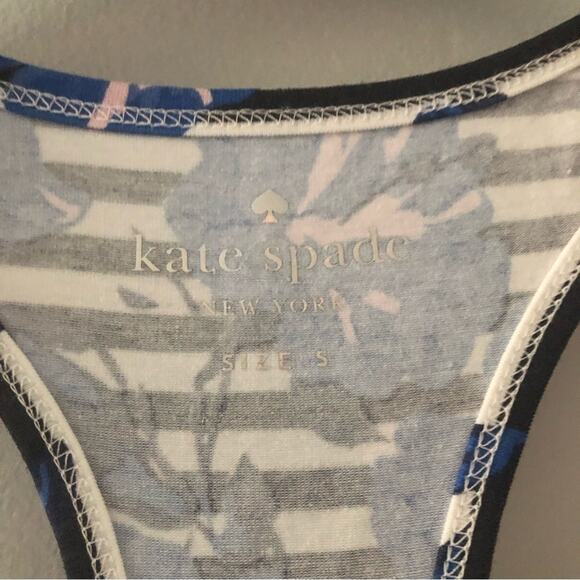 Kate Spade Blue Floral and Stripe Ruffle Trim Racerback Tank Top - Picture 5 of 7